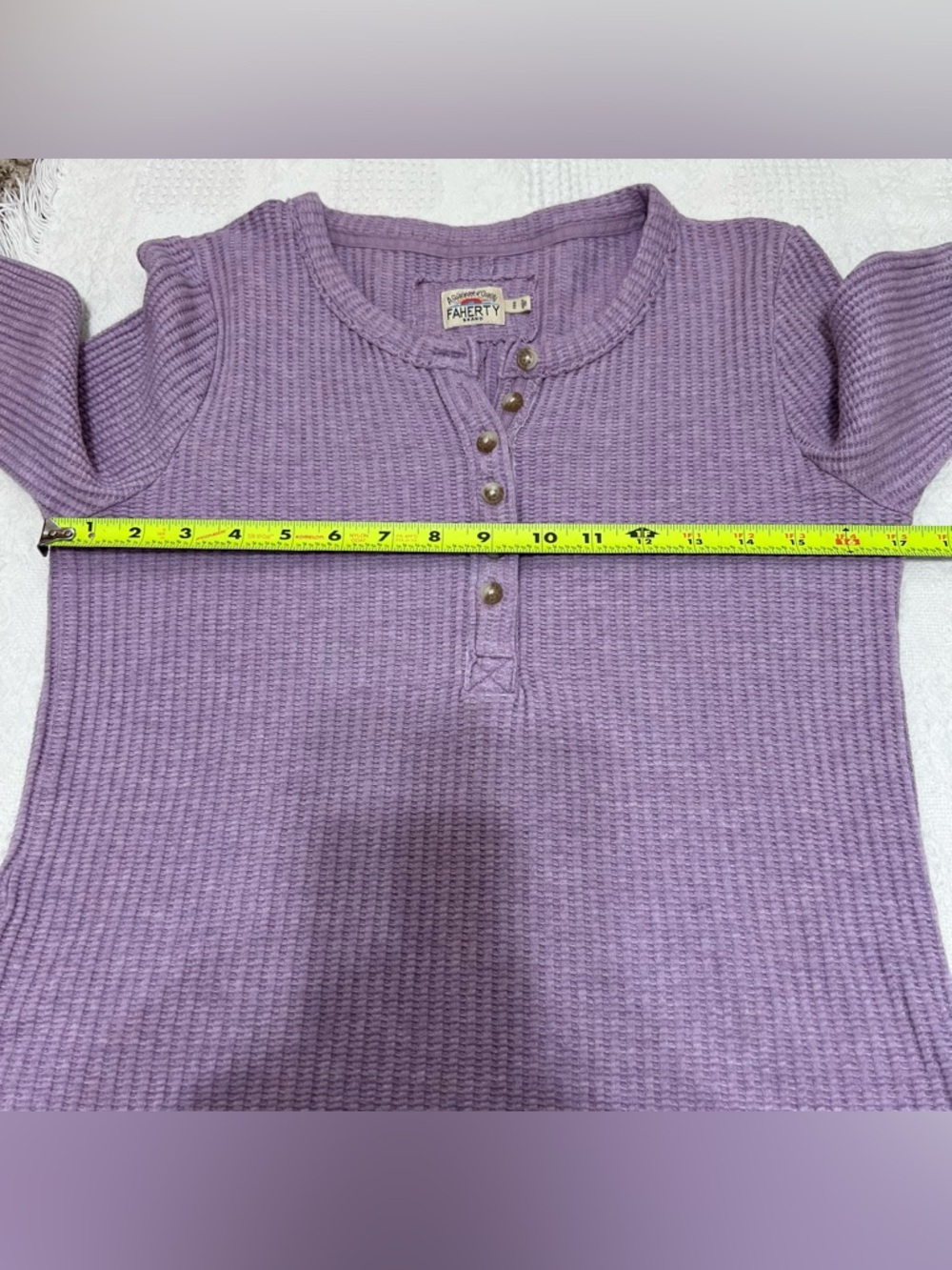 Faherty Legend Apres Waffle Henley Top Long Sleeve Lavender Women's Medium - Picture 13 of 14